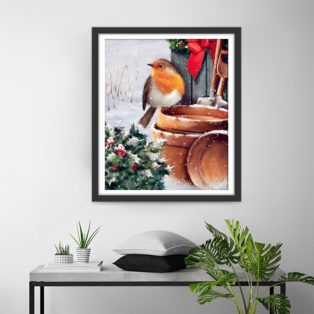 Christmas, Snow and Bird Diamond Painting