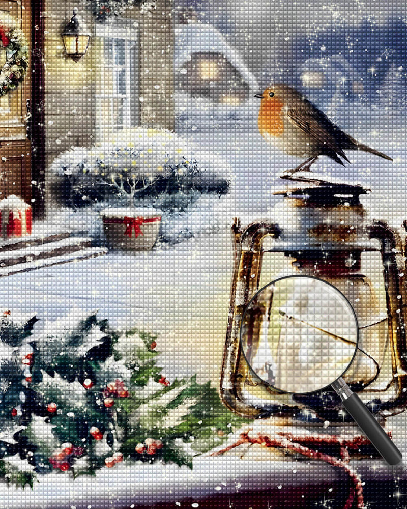Christmas Snowbird and Lamp Diamond Painting