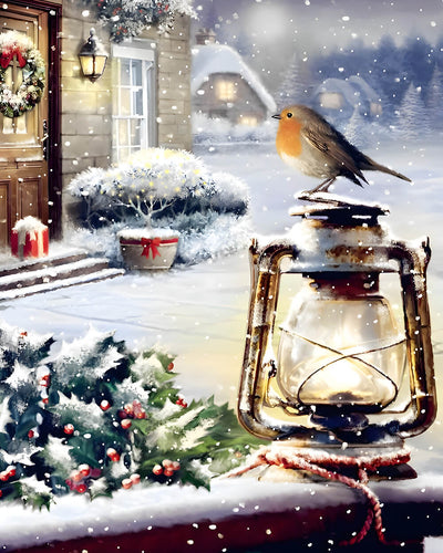 Christmas Snowbird and Lamp Diamond Painting