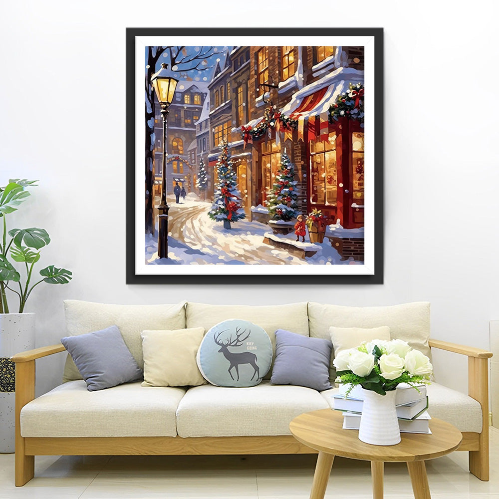 Christmas Town Streets in the Snow Diamond Painting