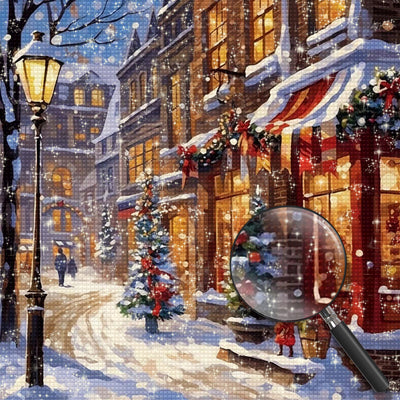 Christmas Town Streets in the Snow Diamond Painting
