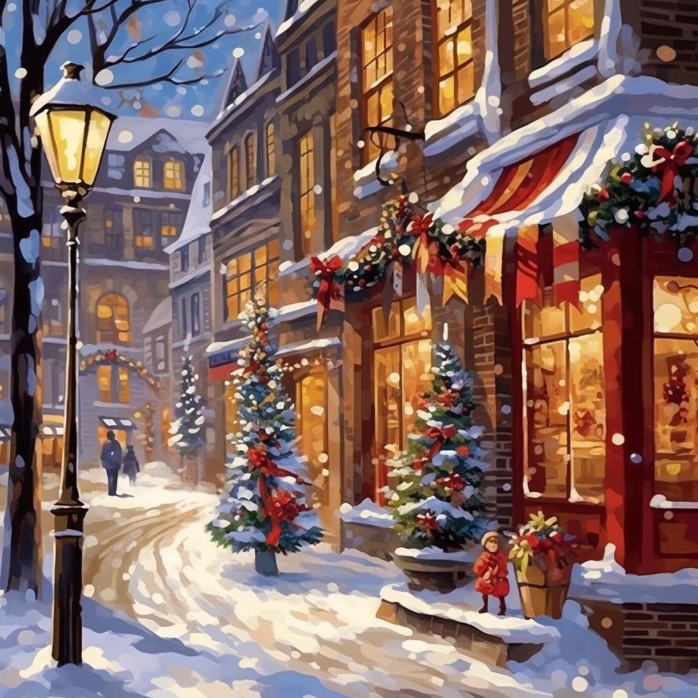 Christmas Town Streets in the Snow Diamond Painting
