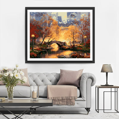 City and Woods in Autumn Diamond Painting