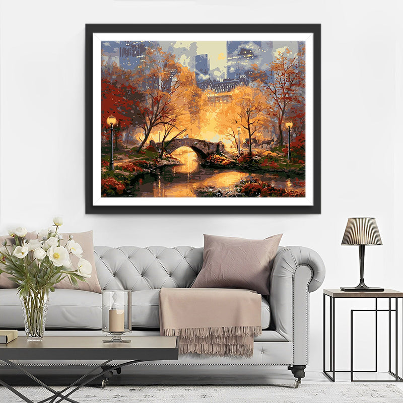 City and Woods in Autumn Diamond Painting