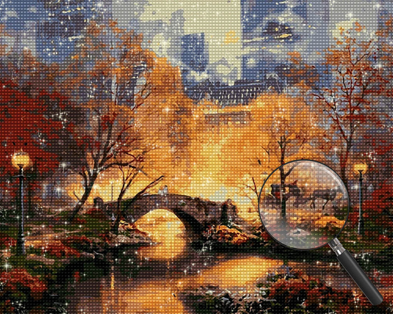 City and Woods in Autumn Diamond Painting