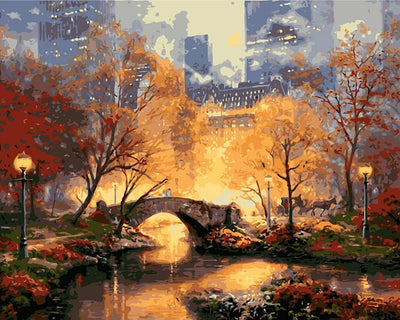 City and Woods in Autumn Diamond Painting