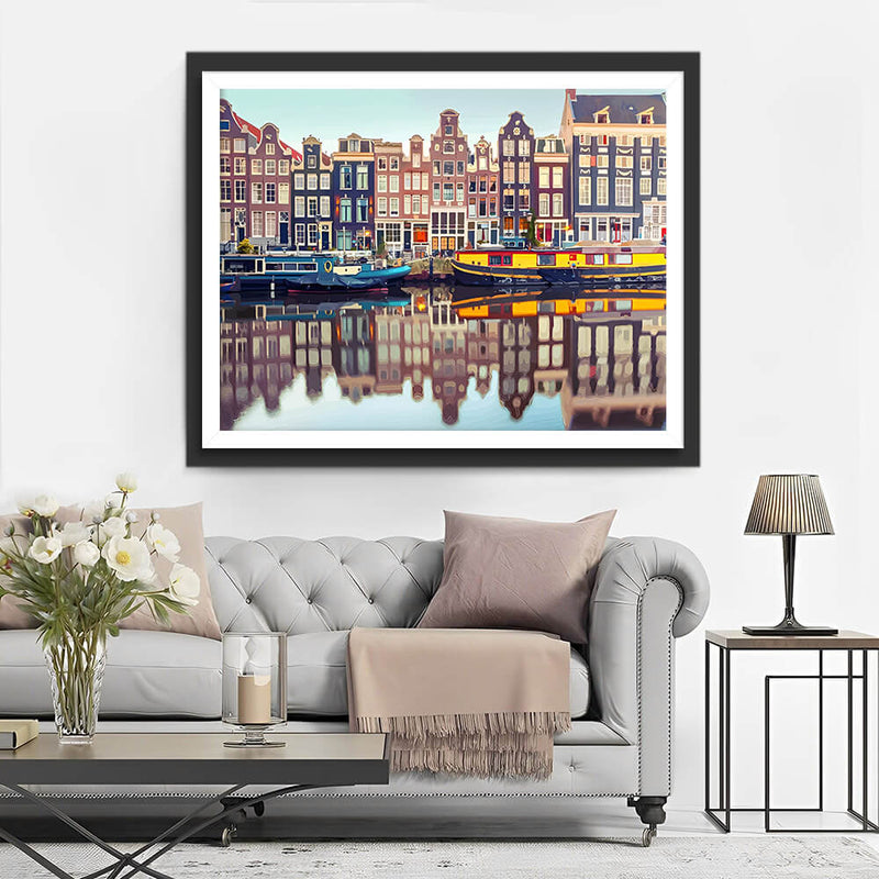 Colorful Buildings by the Lake Diamond Painting 