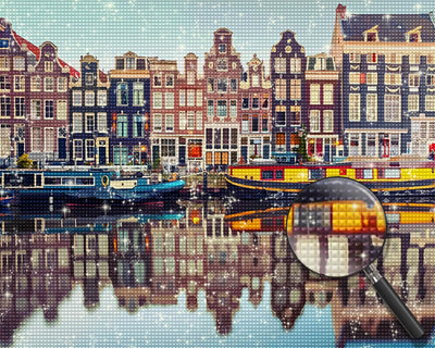 Colorful Buildings by the Lake Diamond Painting