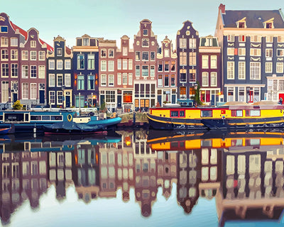 Colorful Buildings by the Lake Diamond Painting 