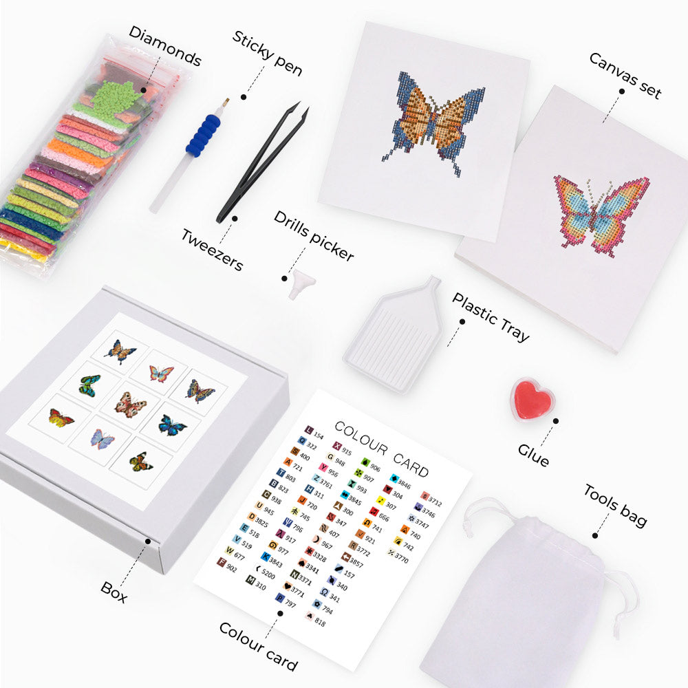 Colorful Butterflies 9Pcs - Mini Diamond Painting Kit