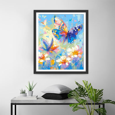 Colorful Butterfly and White Flowers Diamond Painting