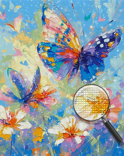 Colorful Butterfly and White Flowers Diamond Painting