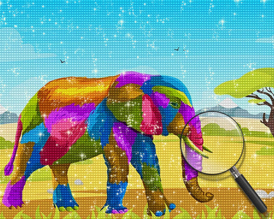 Colorful Cartoon Elephant on the Grassland Diamond Painting