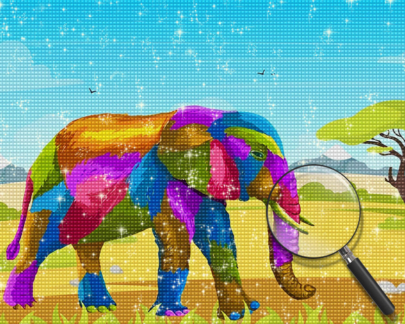 Colorful Cartoon Elephant on the Grassland Diamond Painting
