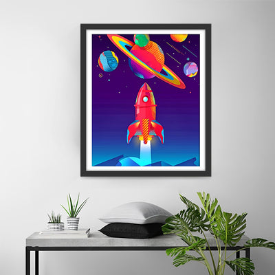Colorful Cartoon Planets and Rocket Diamond Painting