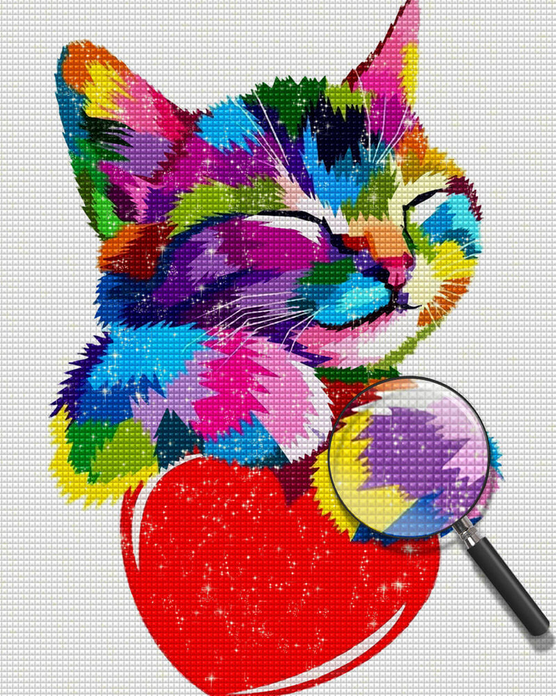 Colorful Cat Holding a Love Heart Diamond Painting