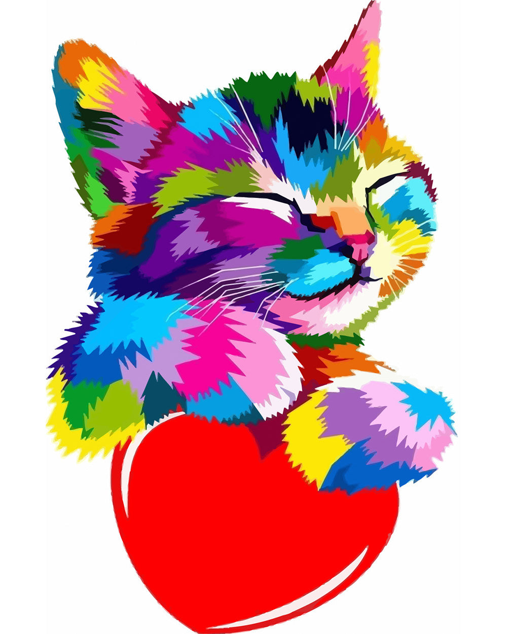 Colorful Cat Holding a Love Heart Diamond Painting