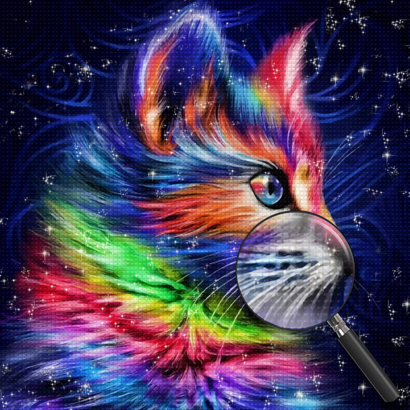Colorful Cat in the Dark Diamond Painting