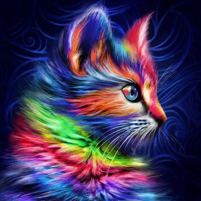 Colorful Cat in the Dark Diamond Painting