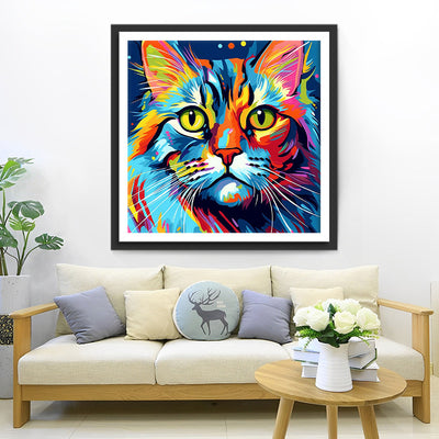 Colorful Cat with Green Eyes Diamond Painting