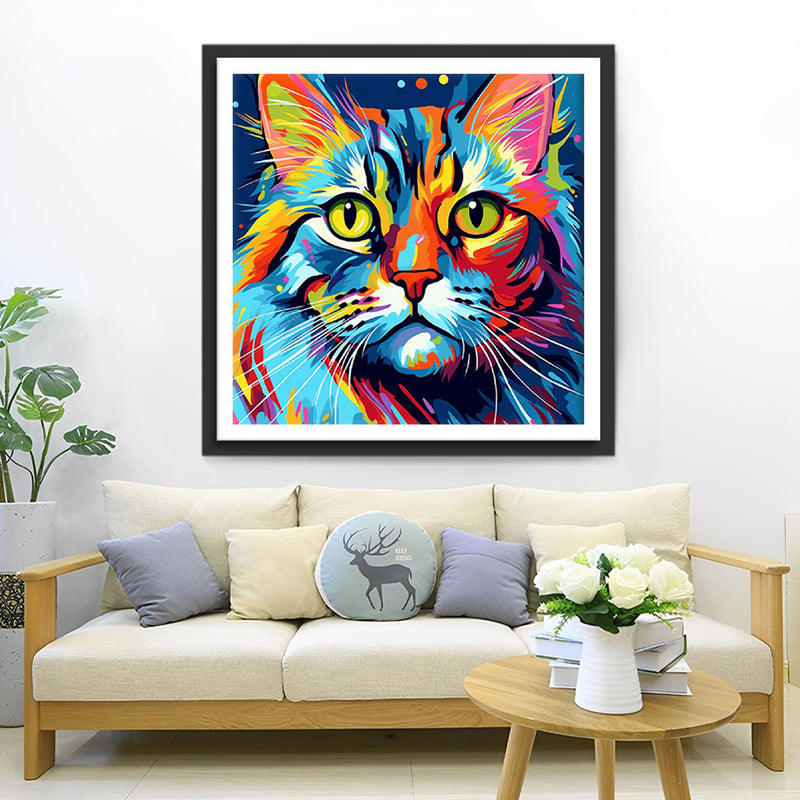 Colorful Cat with Green Eyes Diamond Painting