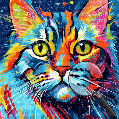 Colorful Cat with Green Eyes Diamond Painting