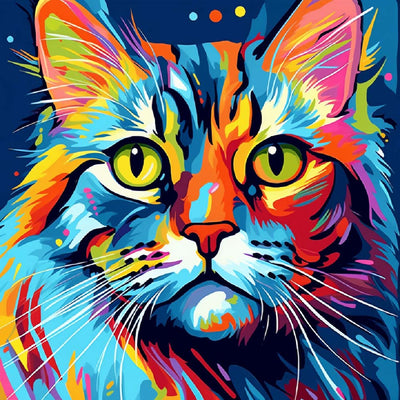 Colorful Cat with Green Eyes Diamond Painting