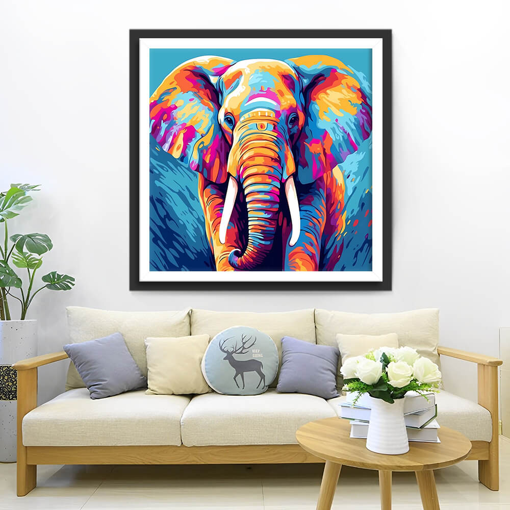 Colorful Elephant on Blue Background Diamond Painting