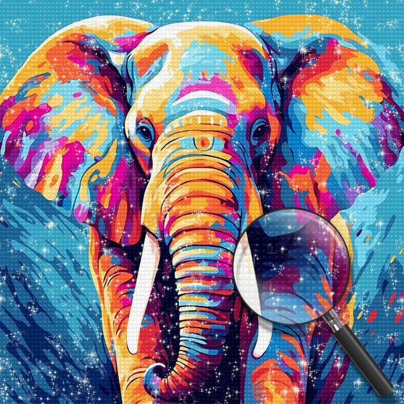 Colorful Elephant on Blue Background Diamond Painting