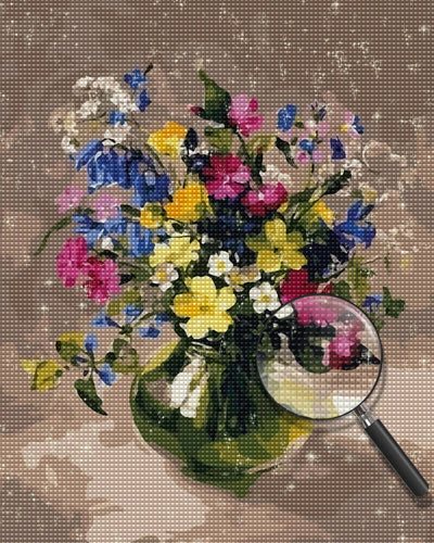 Colorful Flower Bouquet in Glass Vase Diamond Painting