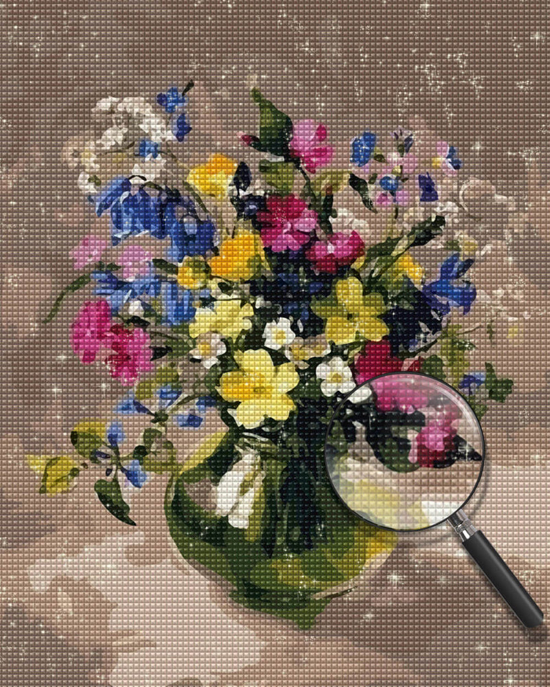 Colorful Flower Bouquet in Glass Vase Diamond Painting