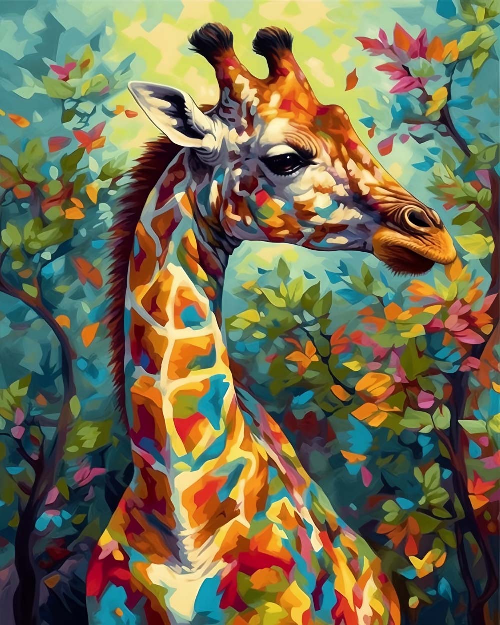 Colorful Giraffe in the Forest Diamond Painting