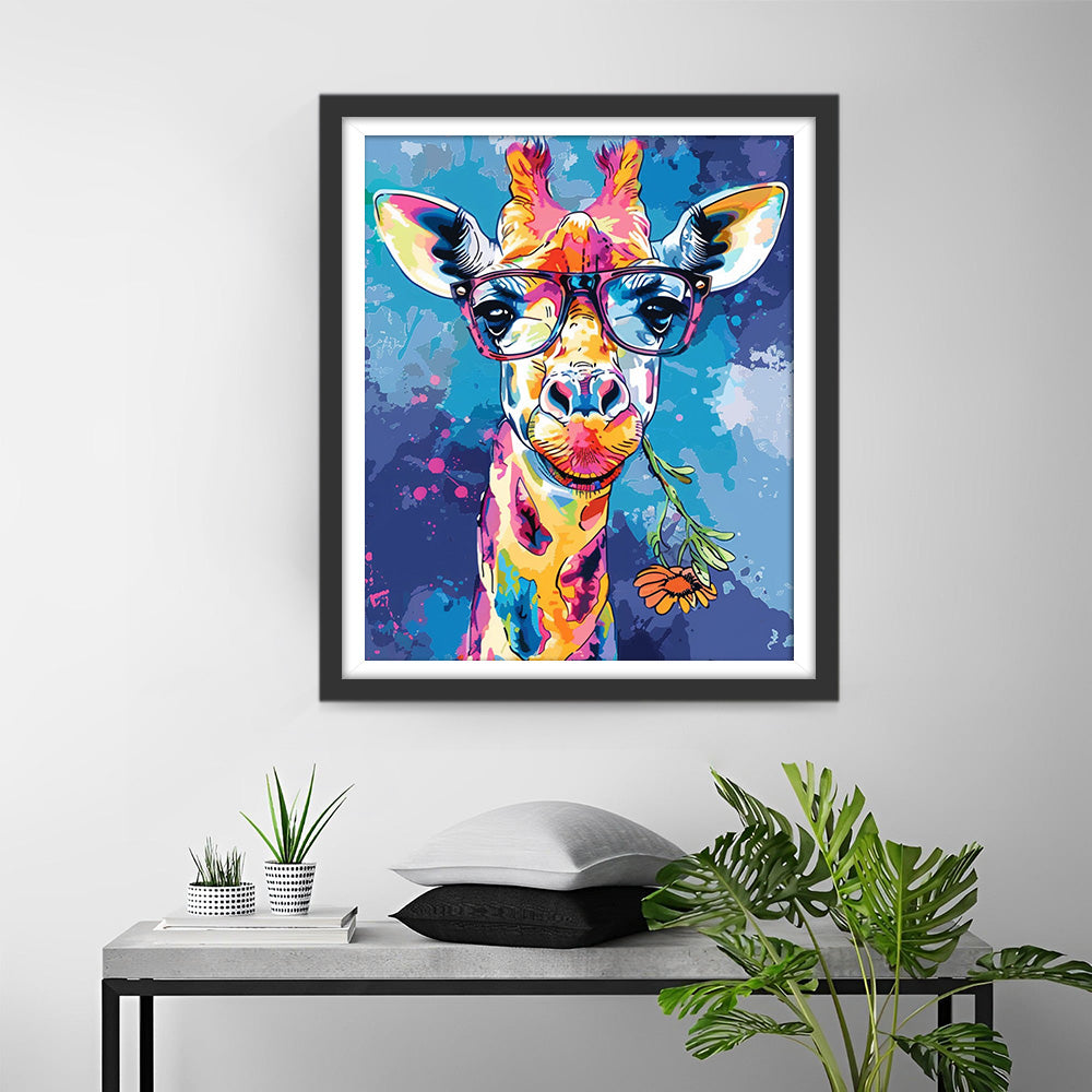 Colorful Giraffe with Glasses Diamond Painting