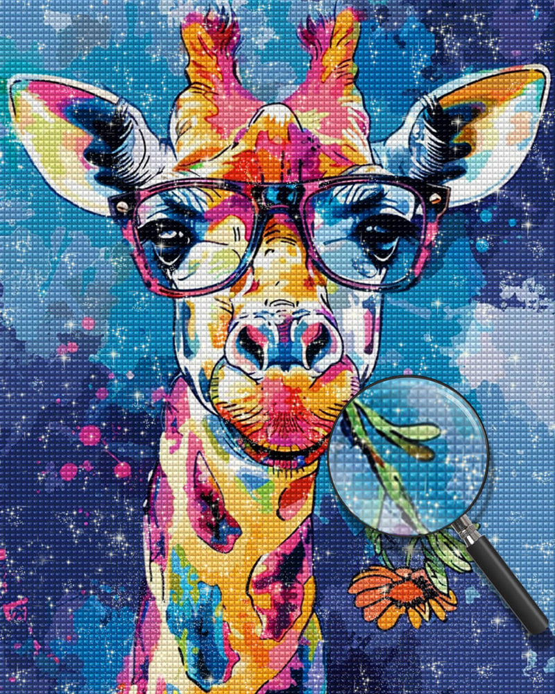Colorful Giraffe with Glasses Diamond Painting
