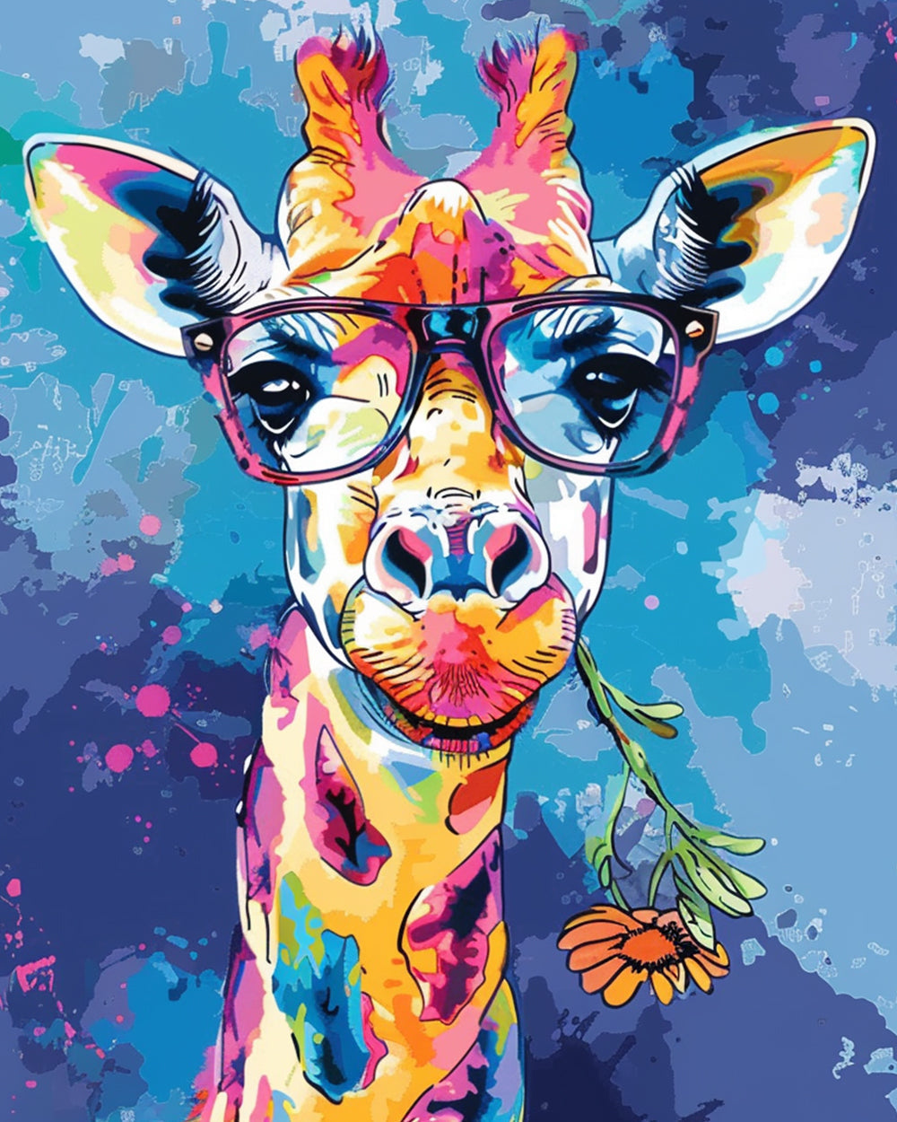 Colorful Giraffe with Glasses Diamond Painting