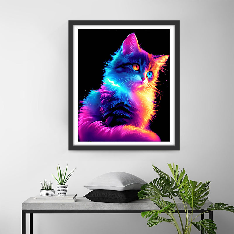 Colorful Glowing Cat in the Dark Diamond Painting