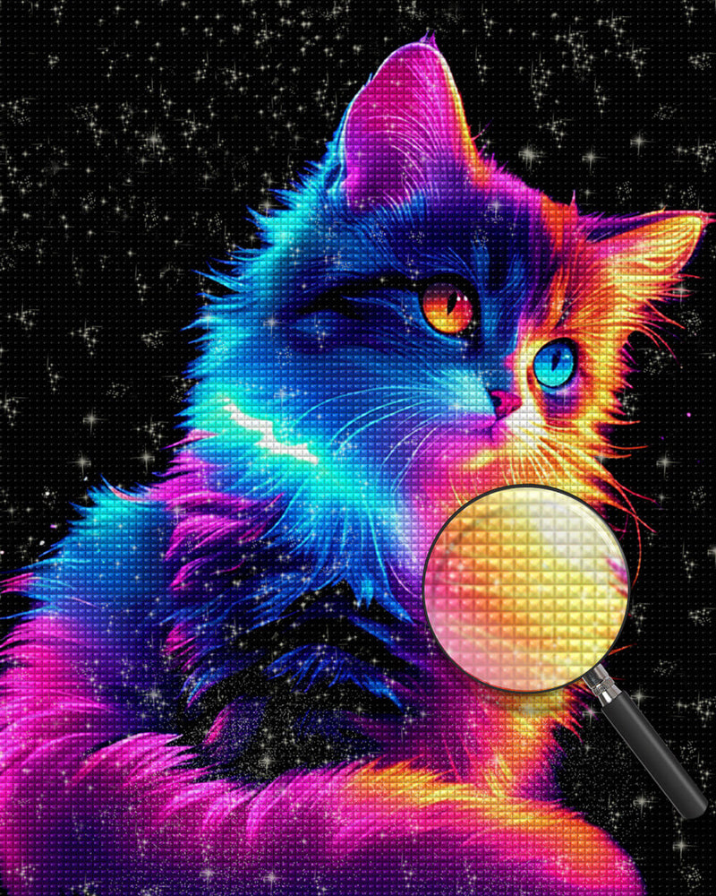 Colorful Glowing Cat in the Dark Diamond Painting