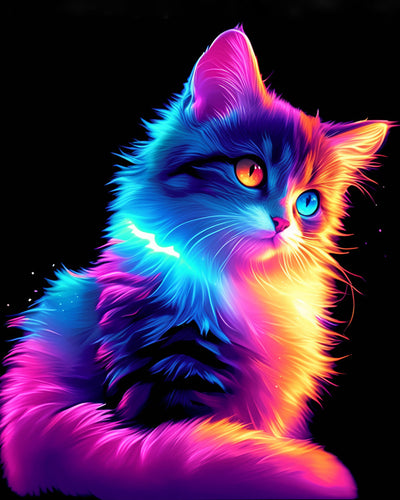 Colorful Glowing Cat in the Dark Diamond Painting