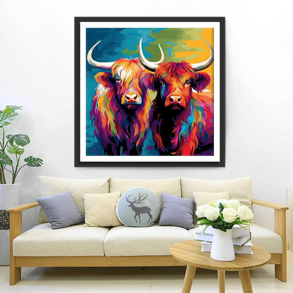 Colorful Highland Cow Pop Art Diamond Painting