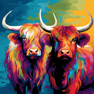 Colorful Highland Cow Pop Art Diamond Painting