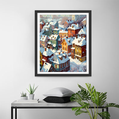 Colorful Houses Covered with Snow Diamond Painting