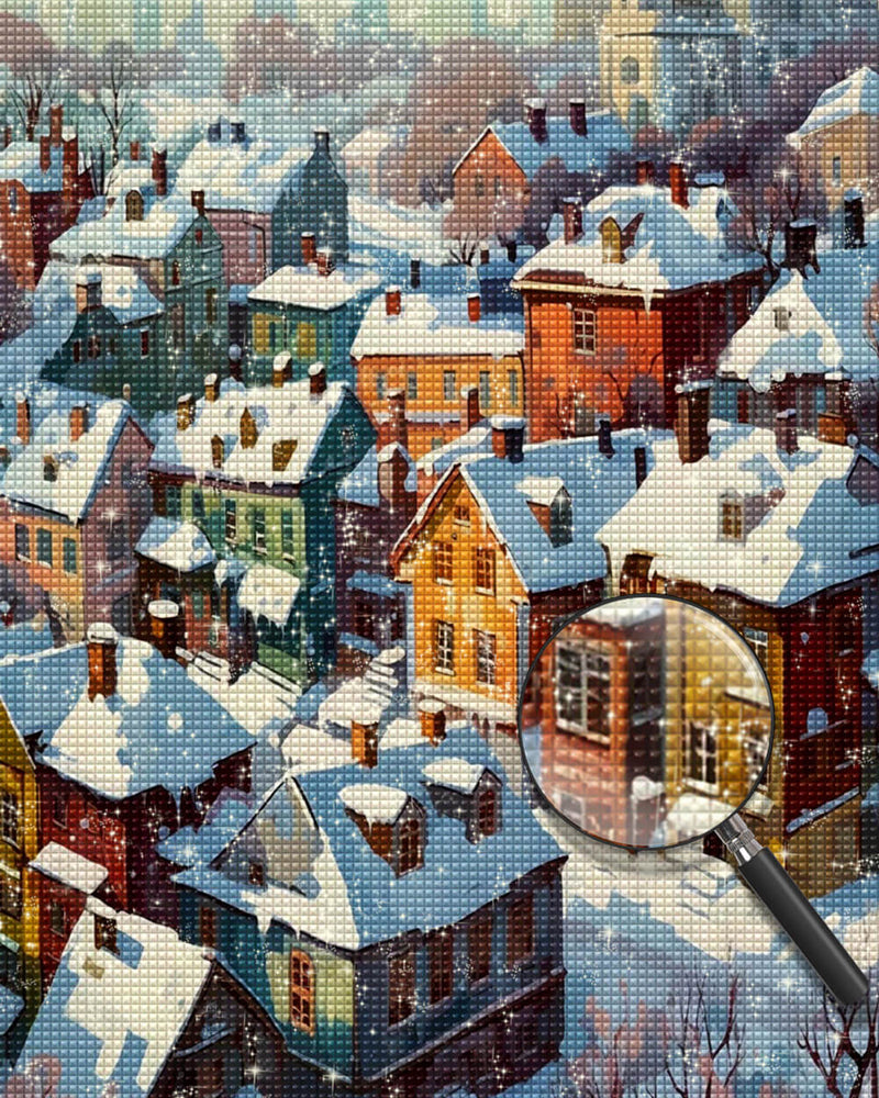 Colorful Houses Covered with Snow Diamond Painting