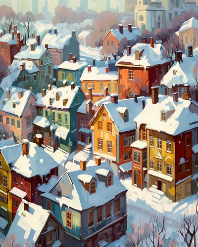 Colorful Houses Covered with Snow Diamond Painting