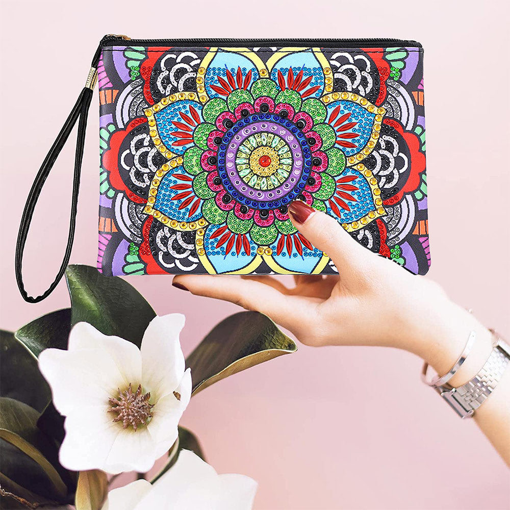 Colorful Lotus Mandala Diamond Painting Wrist Bag