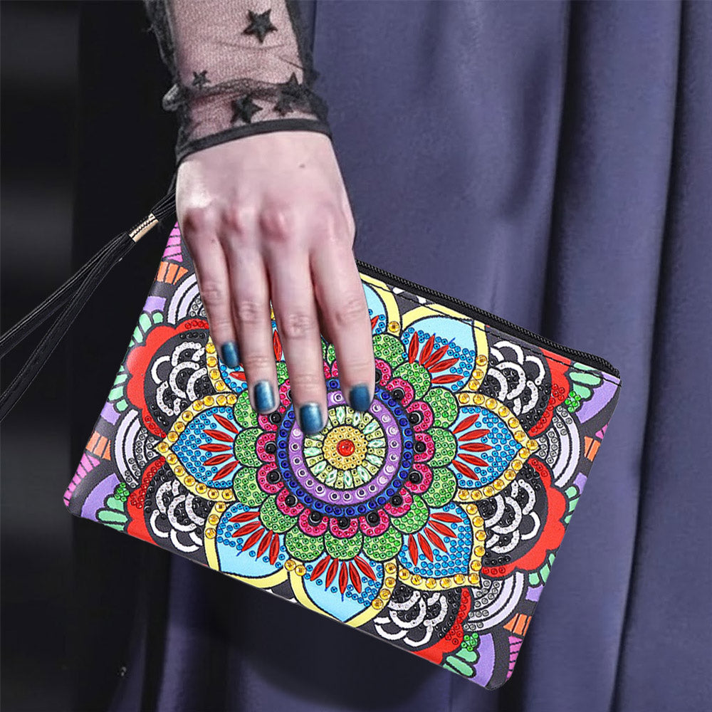 Colorful Lotus Mandala Diamond Painting Wrist Bag