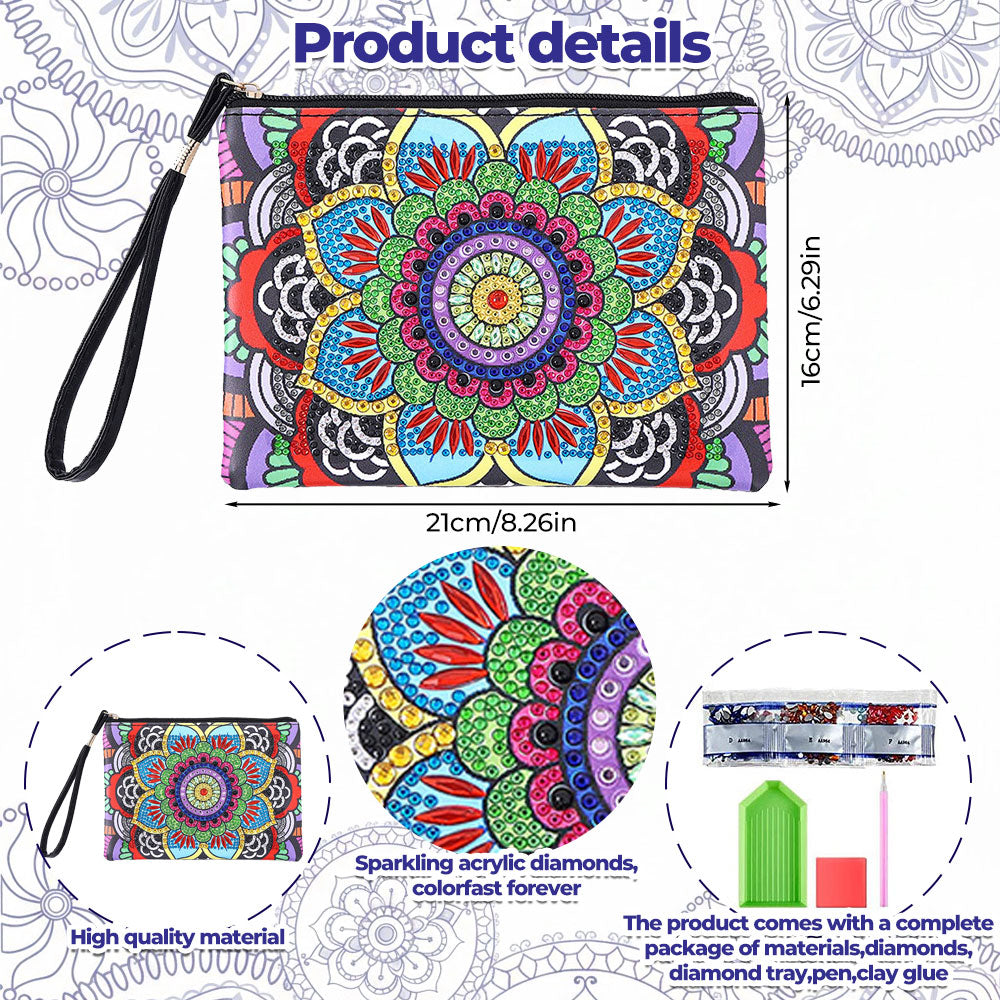 Colorful Lotus Mandala Diamond Painting Wrist Bag