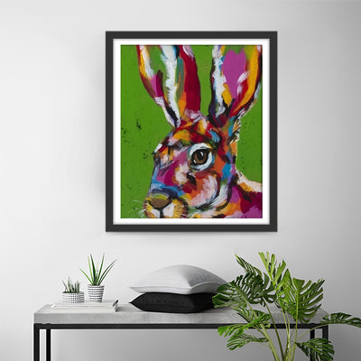 Colorful Rabbit on Green Background Diamond Painting