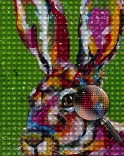 Colorful Rabbit on Green Background Diamond Painting