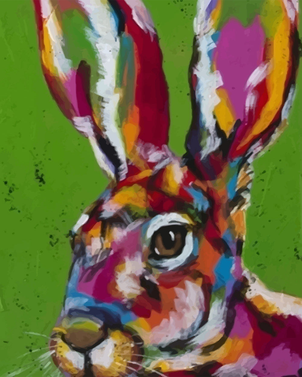 Colorful Rabbit on Green Background Diamond Painting