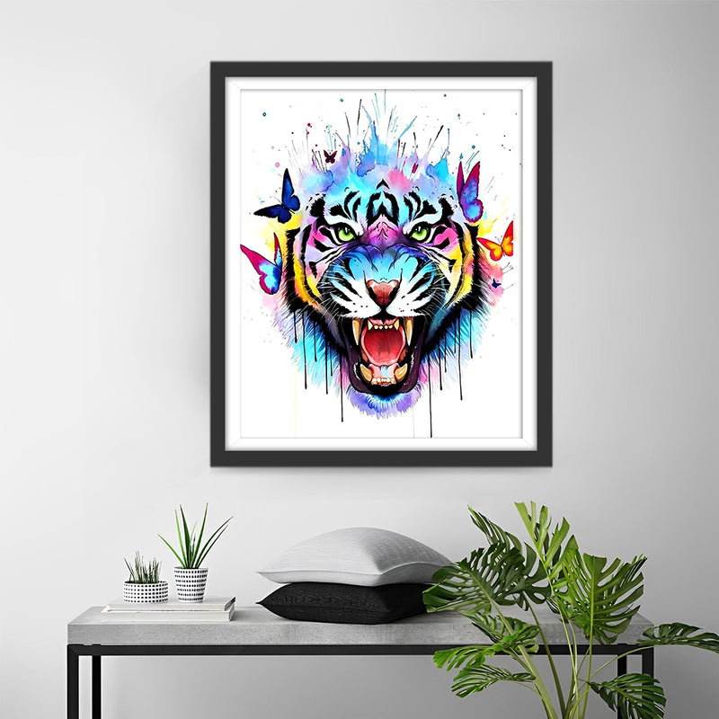 Colorful Tiger and Butterflies Diamond Painting